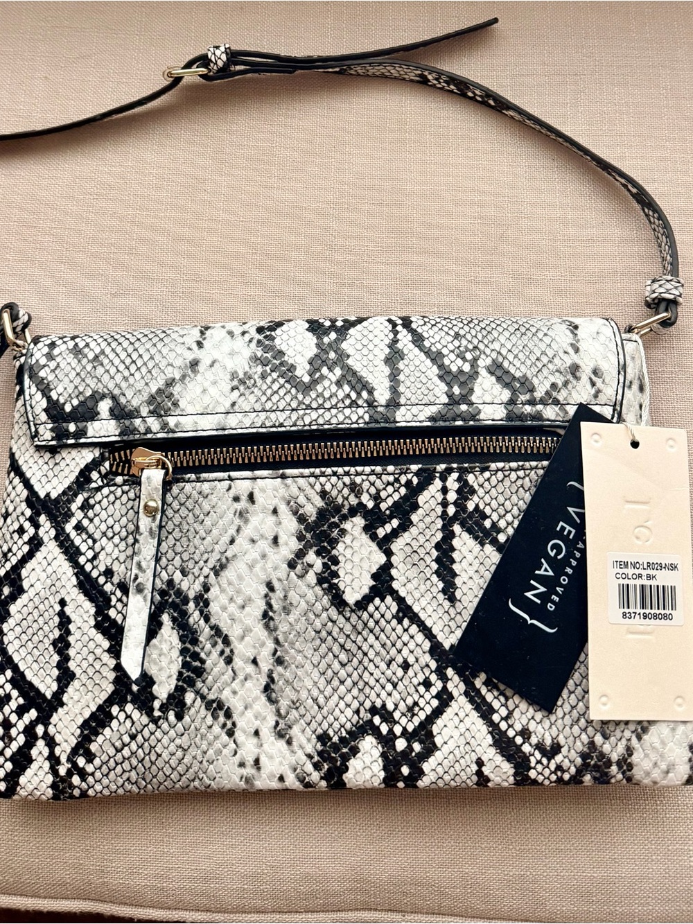Snake-Print Crossbody Bag in Black & White